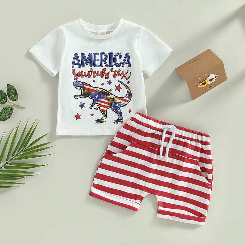 Letters Dinosaur Print Baby/Kids Boys 4th of July Clothing childrensterritory