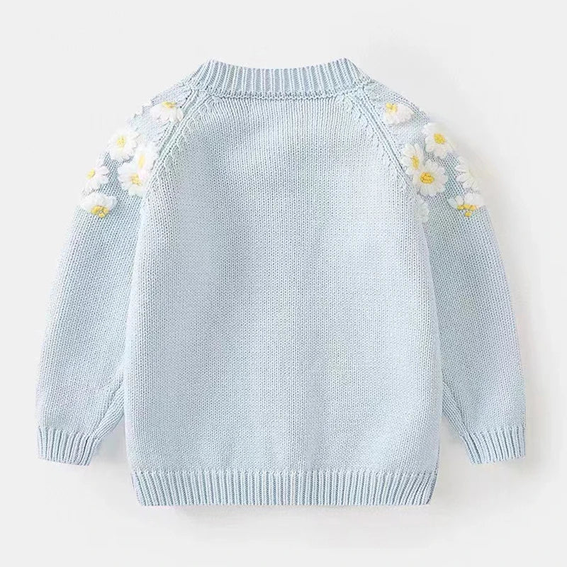 Kids Girls Light Blue Floral Embroidery Cardigan childrensterritory