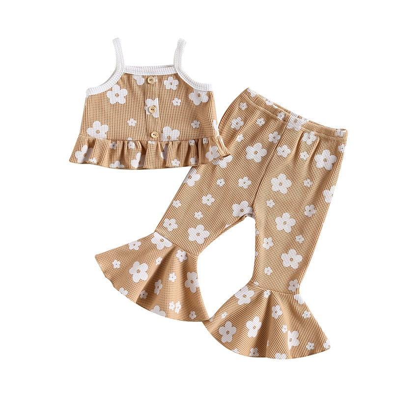 Kids Girls Floral Print Sleeveless 2Pcs Summer Outfit Set childrensterritory