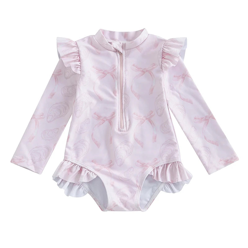 Floral Print Baby Girl Backless Long Sleeve Swimwear childrensterritory