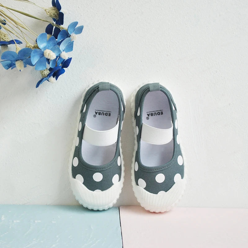 Cute Polka Dot Soft Soled Kids Canvas Indoor Sneakers childrensterritory