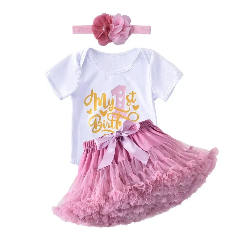 Newborn Girls White Bodysuit with Pettiskirt Tutu Outfits childrensterritory