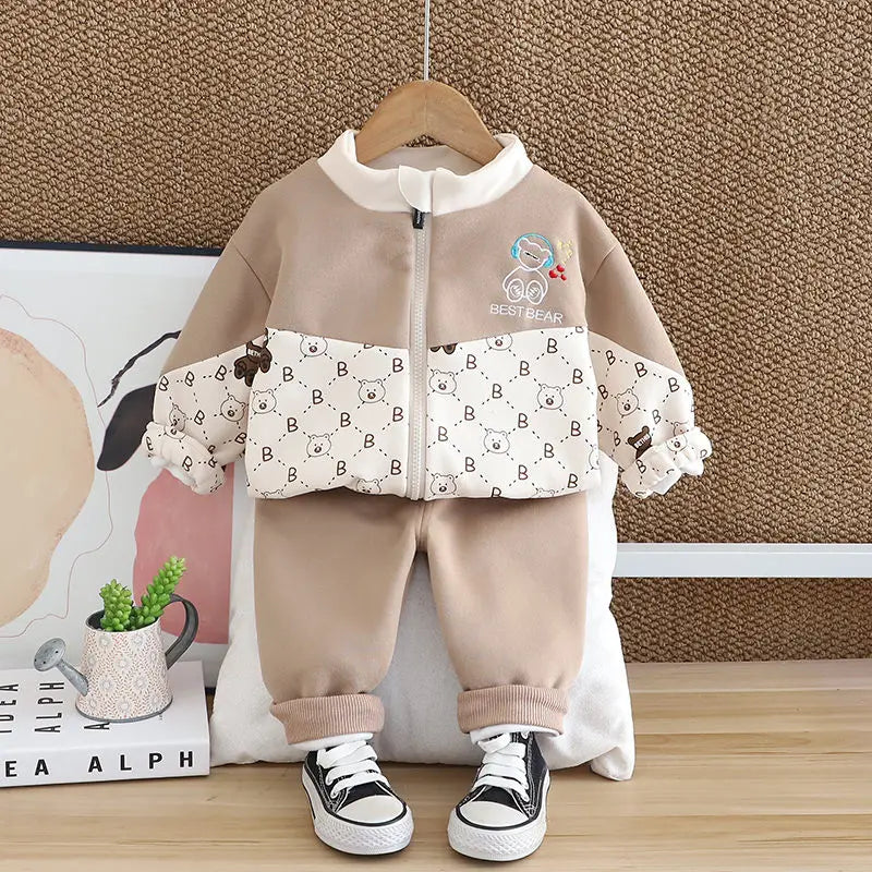 Kids Boys Cute Print Zipper Cotton Tracksuits 2pcs/set childrensterritory