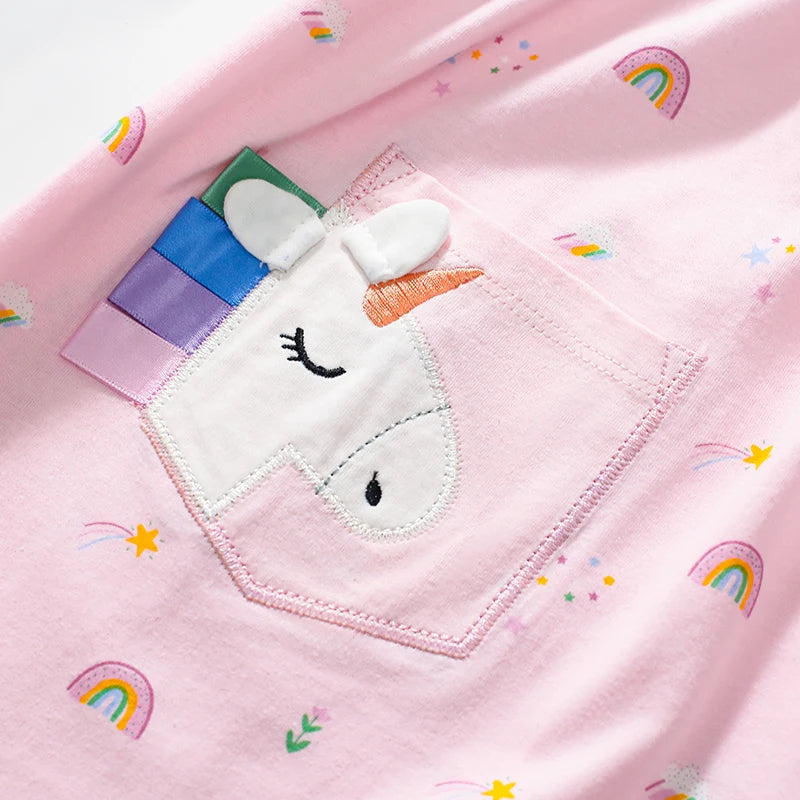 Little Girls Unicorns Embroidered Casual Summer Dress childrensterritory