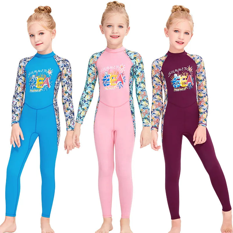 Kids Girls UV Protective Long Sleeve Sports Swimsuits childrensterritory