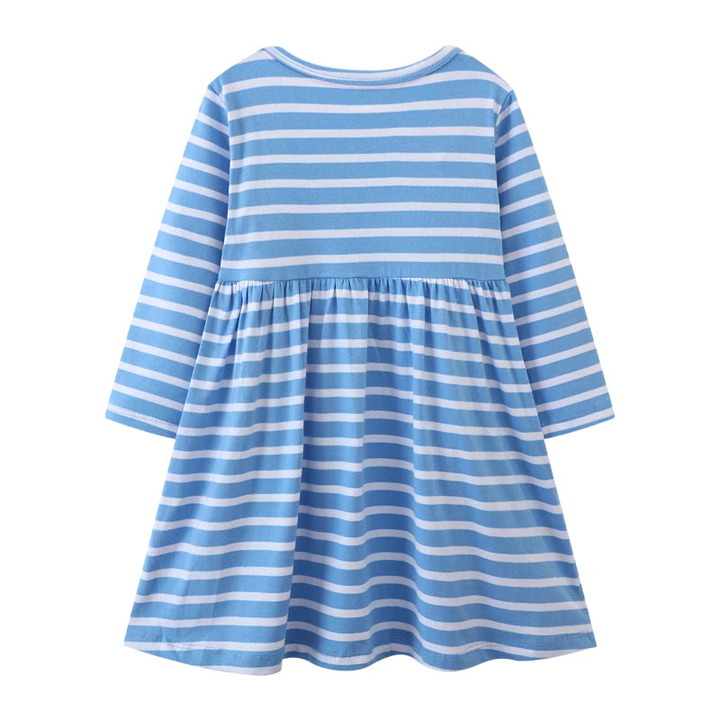 Little Girls Cartoon Unicorn Design Striped Dress