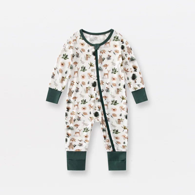 Baby Printed Bamboo Fiber Long Sleeve Zipper Sleepwear