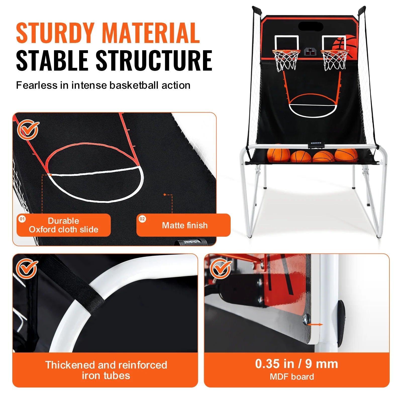 Kids Foldable Indoor Basketball Arcade Game w/ 4 Balls 8 Game Modes childrensterritory
