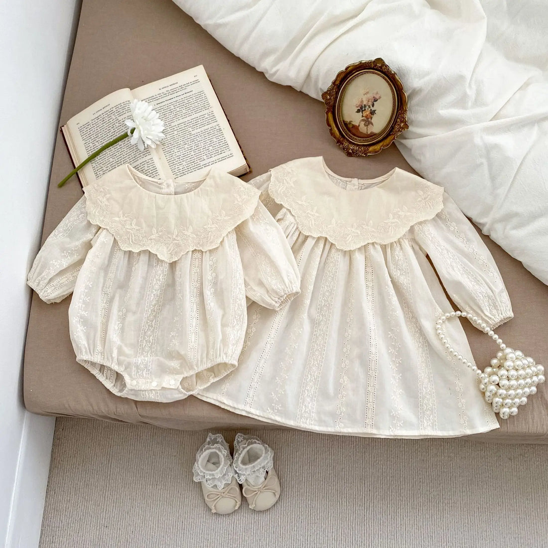 Flower Embroidery Baby Sisters Matching Outfits childrensterritory