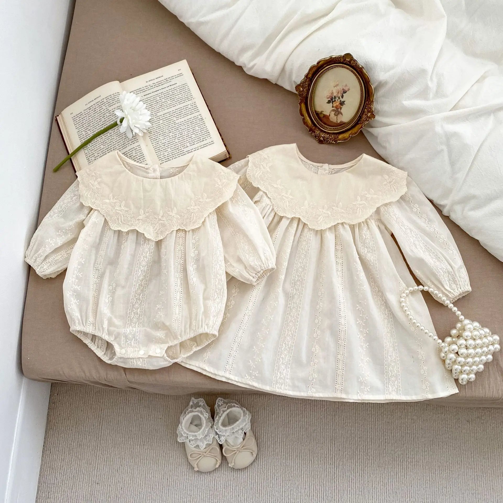 Flower Embroidery Baby Sisters Matching Outfits childrensterritory