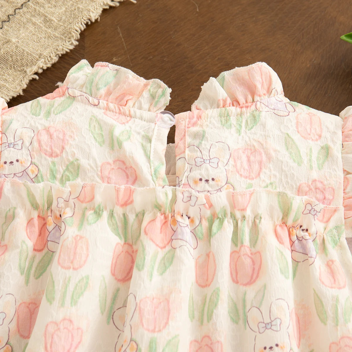 Baby Girl Cartoon Rabbit Tulip Print Dress for Summer