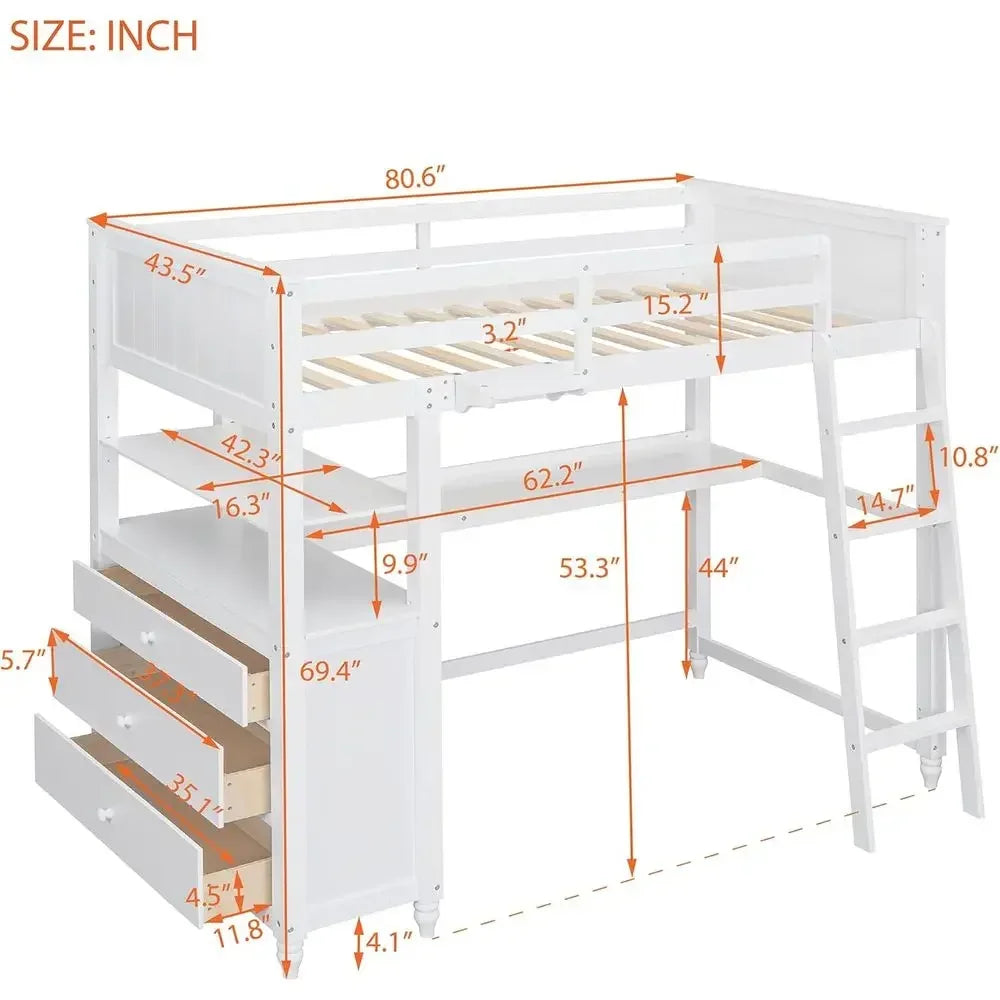 Twin Size Wooden Bed with Storage Drawers for Kids