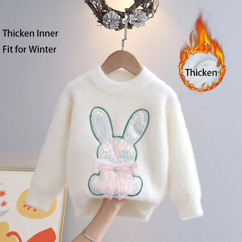 Kids Girls Cartoon Rabbit Design Fall Winter Pullover childrensterritory