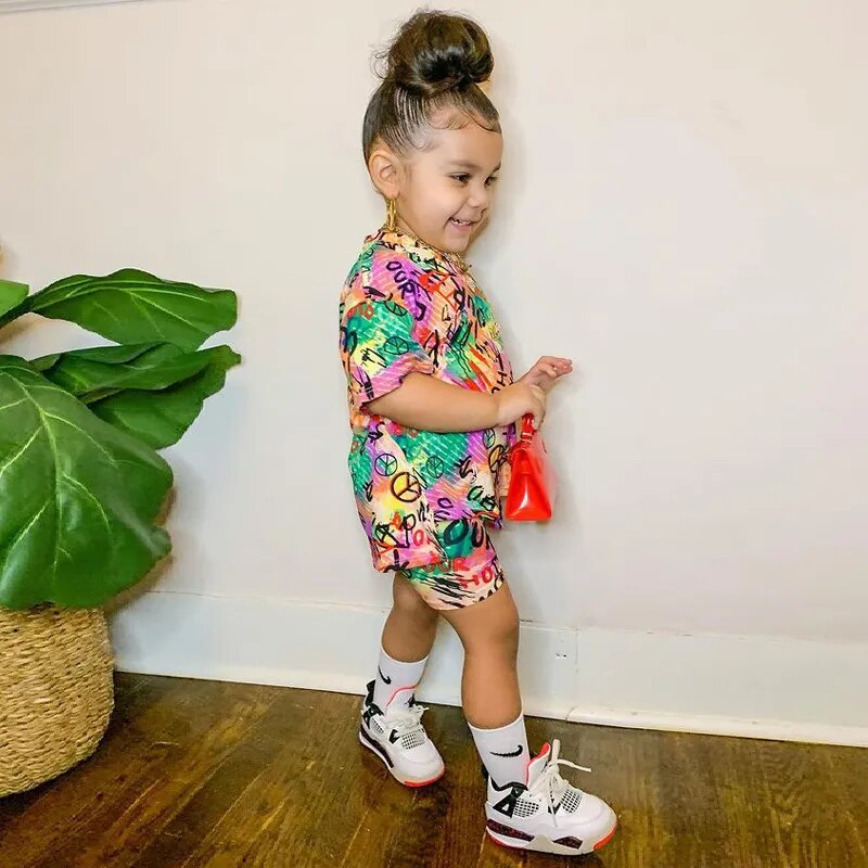 Rainbow Color Little Girls 2pcs Summer Clothing Sets childrensterritory