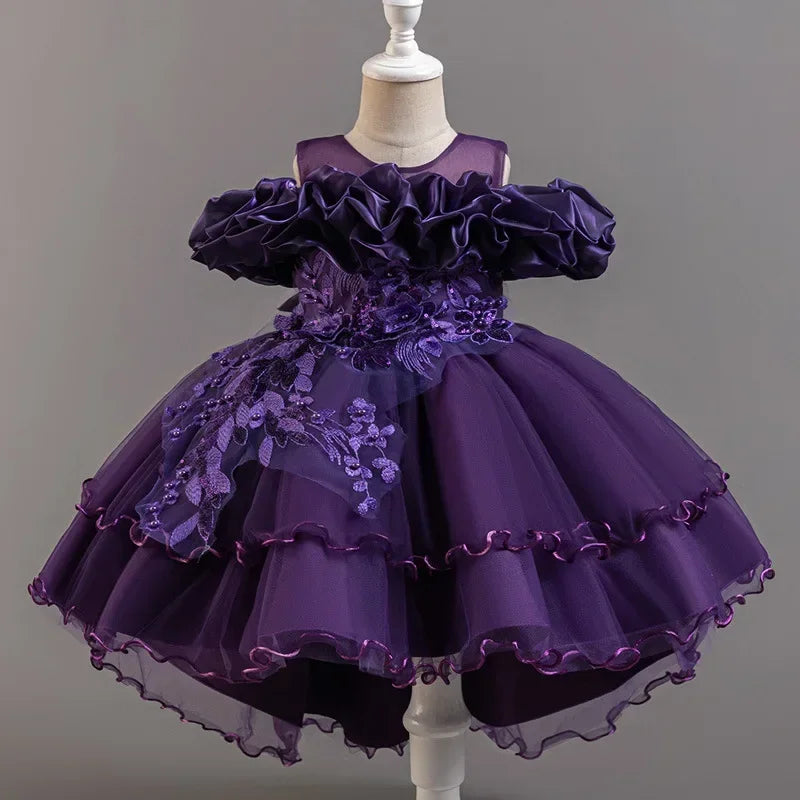 Beaded Sequined First Birthday Party Dresses for Baby Girls