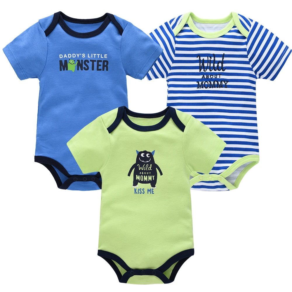 3PCS/Lot Newborn Baby Cartoon Printed Summer Romper