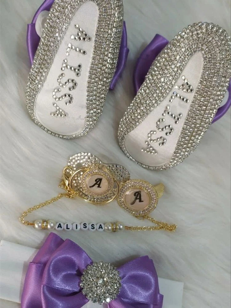 Luxury Keepsake Diamond Baby Bottles and Shoes Headband Set childrensterritory