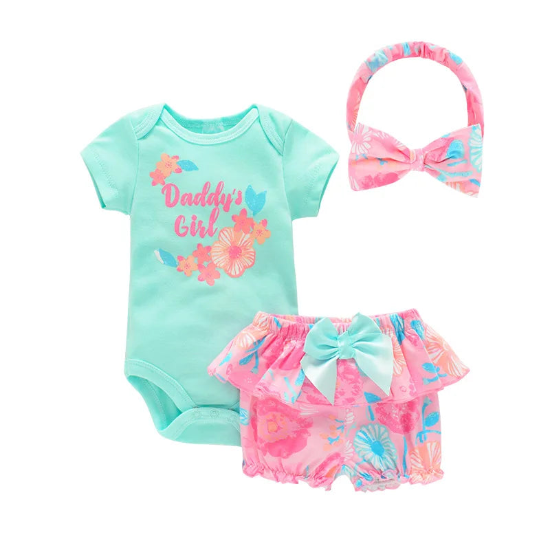 Baby Girls Cartoon Flowers Print 3pcs Clothing Set for Summer childrensterritory