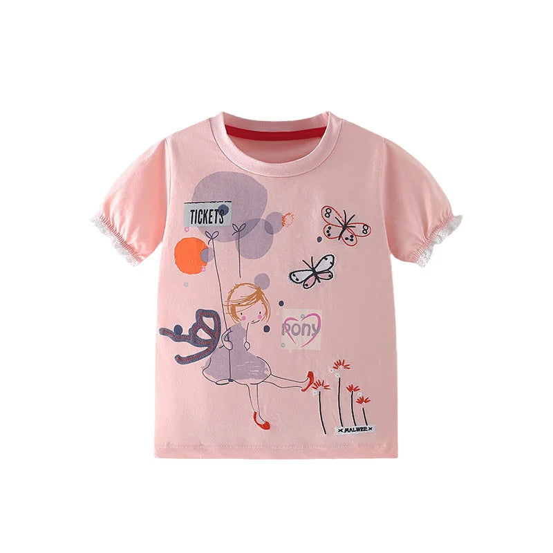 Kids Girls Cartoon Design Cotton Summer Tees/Tops childrensterritory