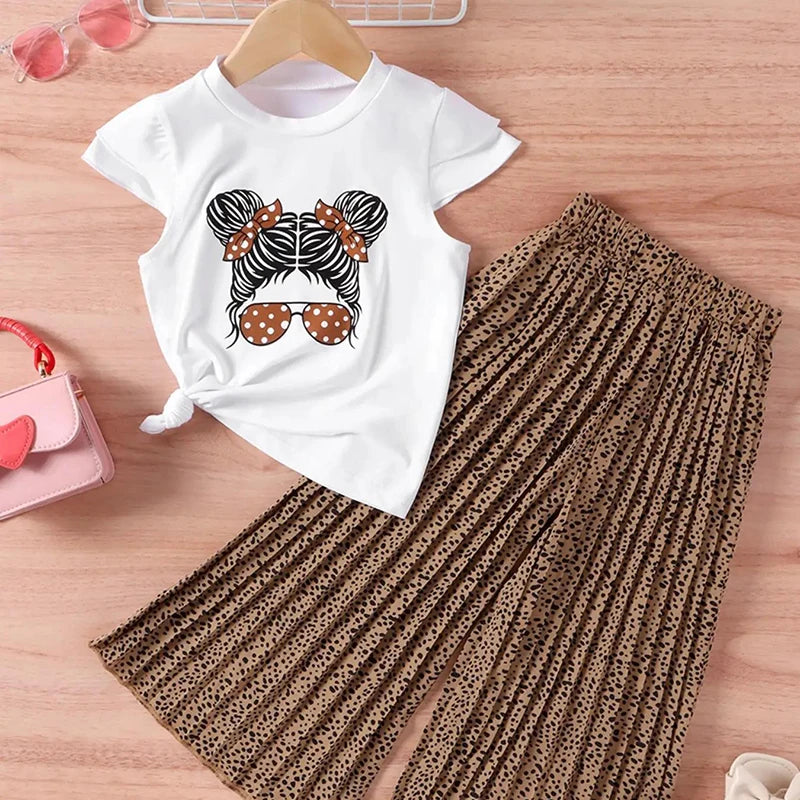 Little Girls Printed Top with Wide Leg Pants Two Piece Clothing Sets childrensterritory