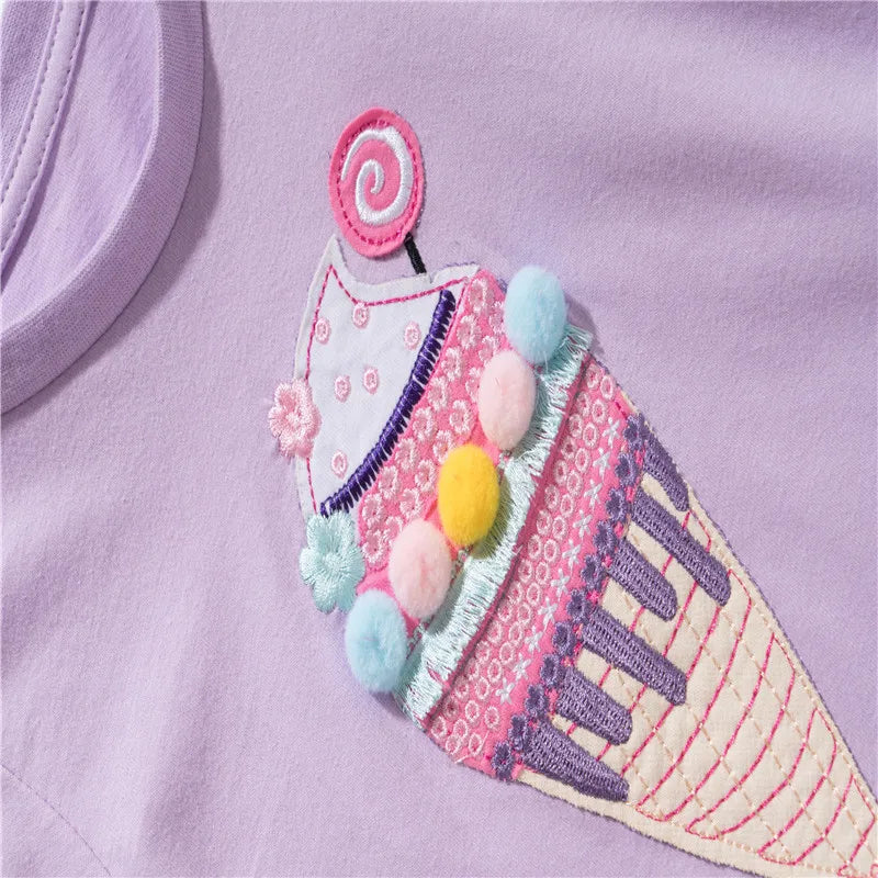 Unicorn and Ice Cream Embroidery Summer Tops for Girls