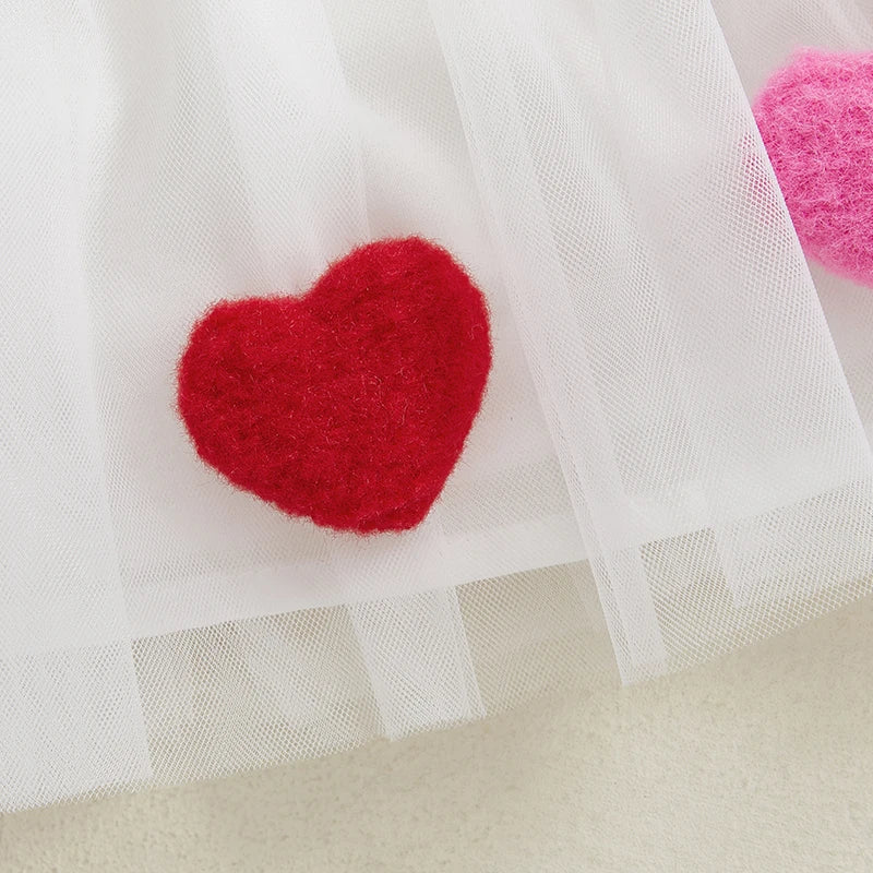 3D Plush Heart Design Layered Tulle Dress for Girls childrensterritory