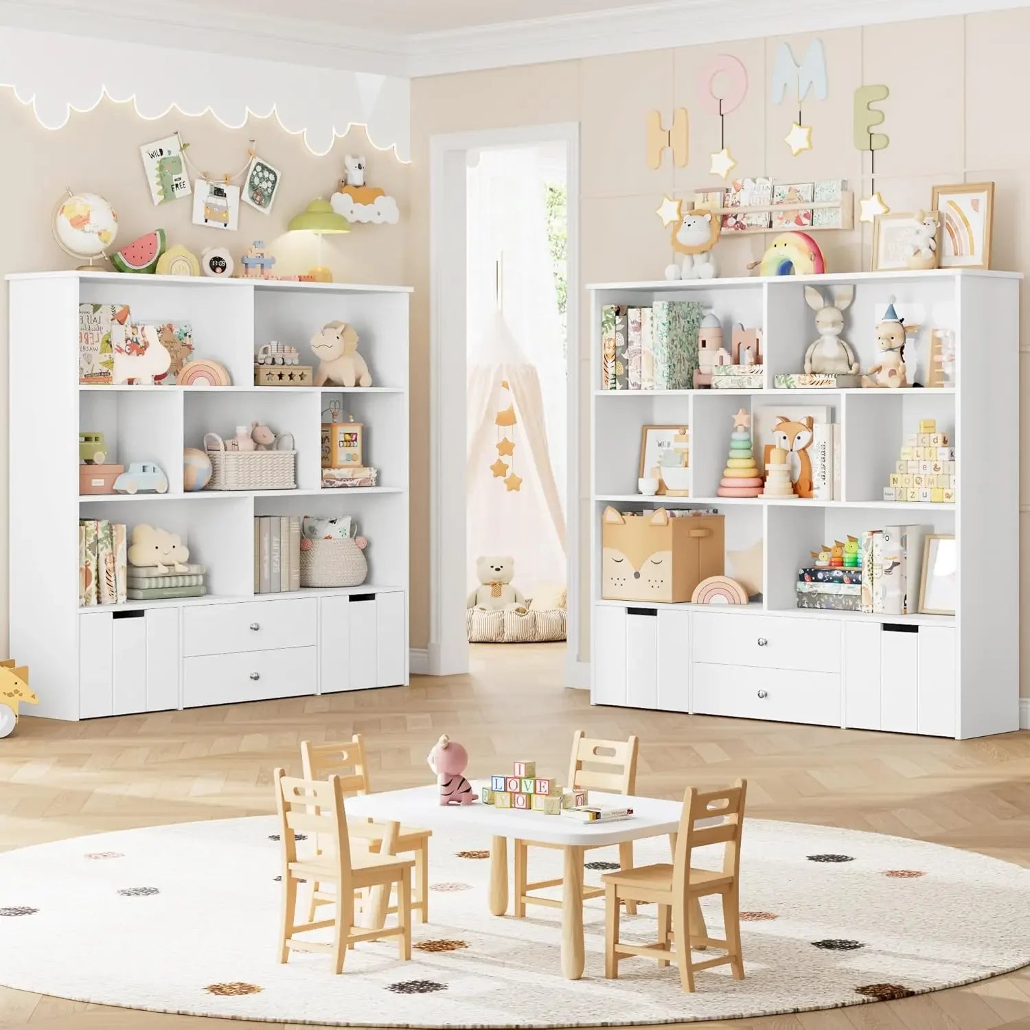 Kids Bookcase and Toy Organizers with Hidden Wheels childrensterritory