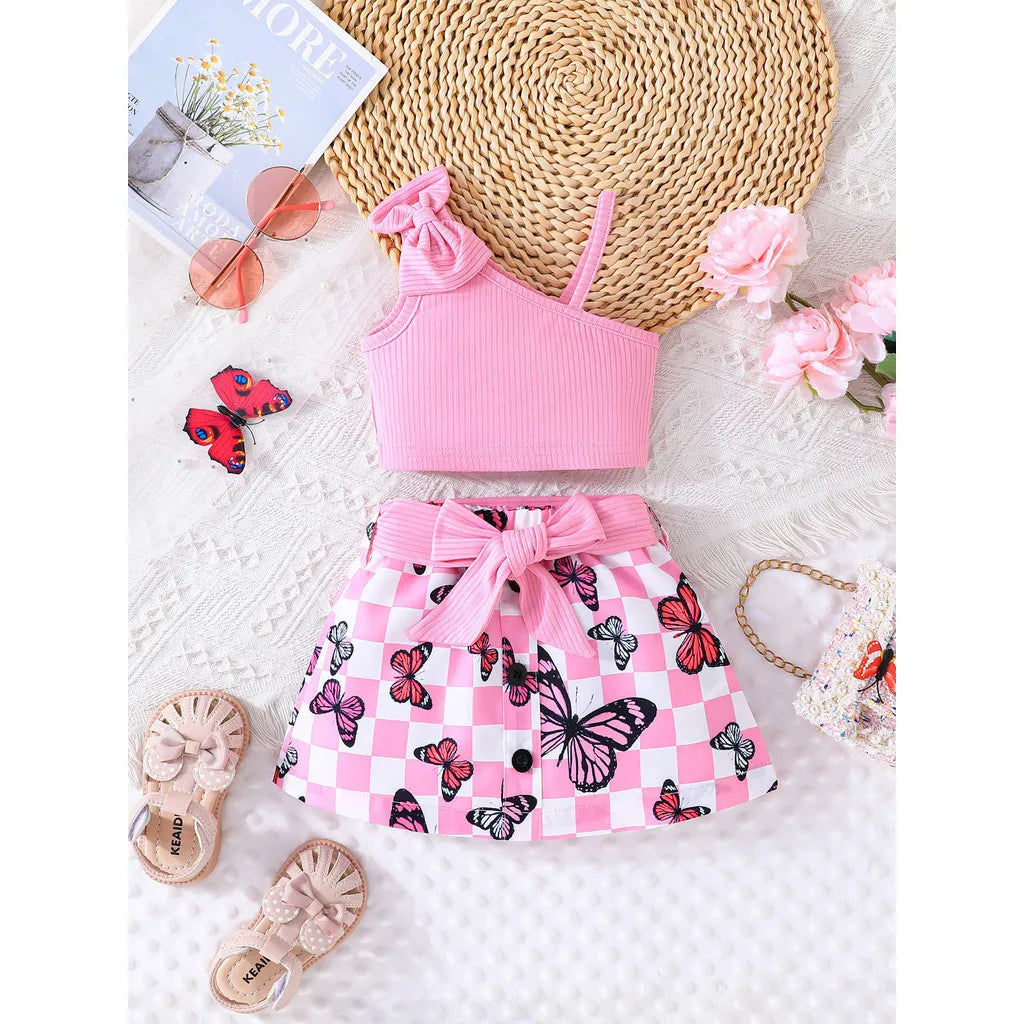 Baby Girl Off Shoulder Top and Cute Butterfly Skirt Outfit childrensterritory