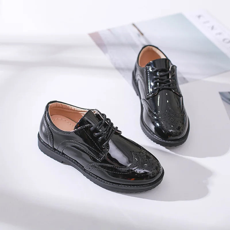 Kids Boys Genuine Leather Flat Classic Black Loafers childrensterritory