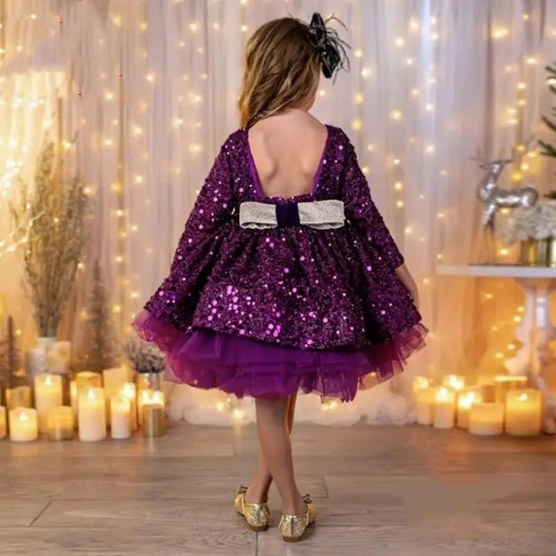 Elegant Fluffy Glitter Bowtie Birthday Wedding Dresses for Girls childrensterritory