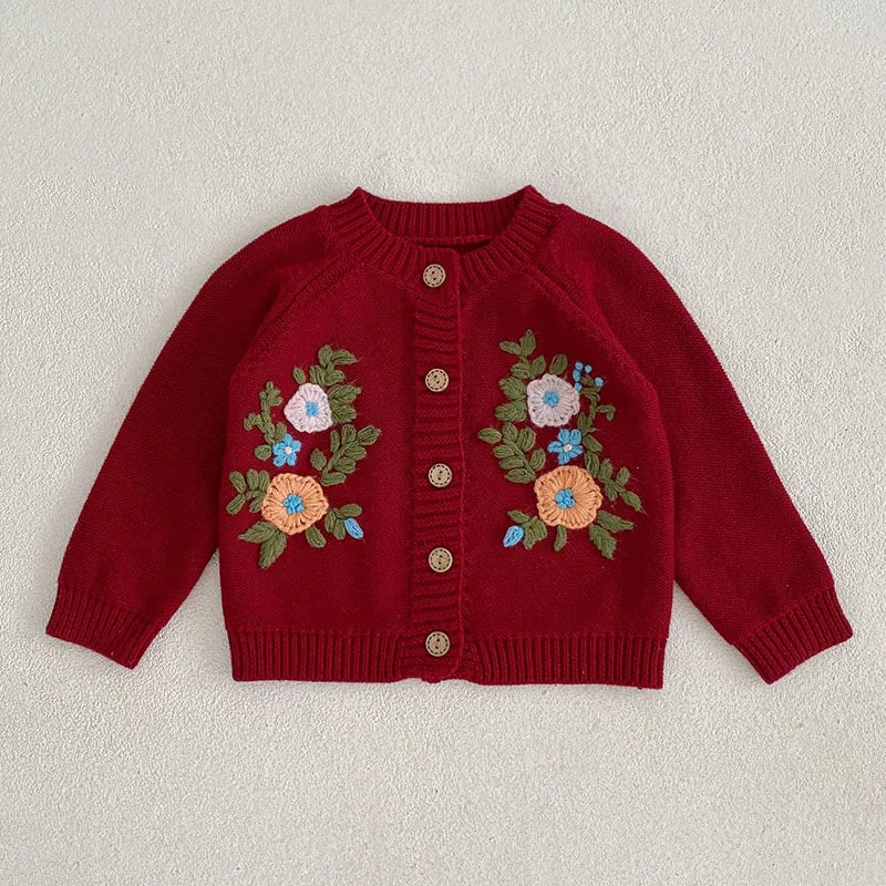 Baby Girls Long Sleeve Embroider Knit Cardigan childrensterritory