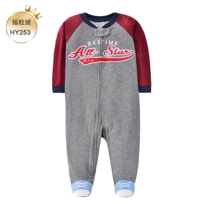 Newborn Baby Zipper Up Overalls Fleece Romper for Winter childrensterritory