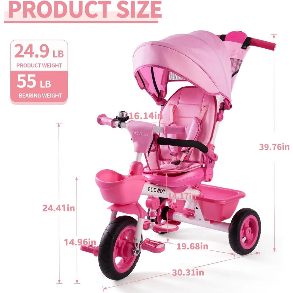 7-in-1 Kids Trike with Safety Harness, and Adjustable Parent Handle