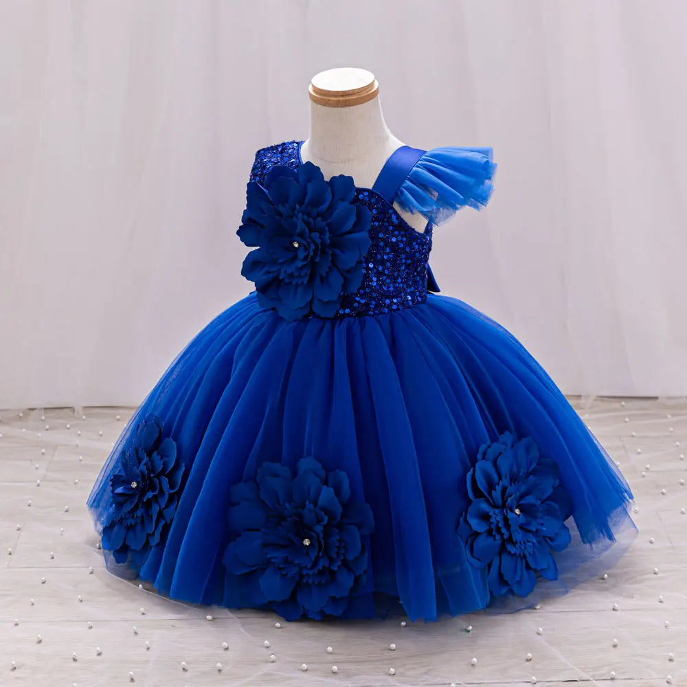 Toddler/Baby Girls Sequin Flower Design Tulle Bridesmaid Gowns