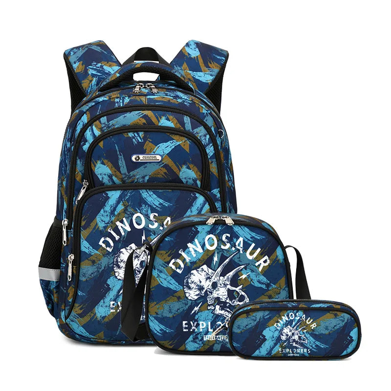 3pcs Set of Teenager Cartoon Dinosaur Anime School Bags