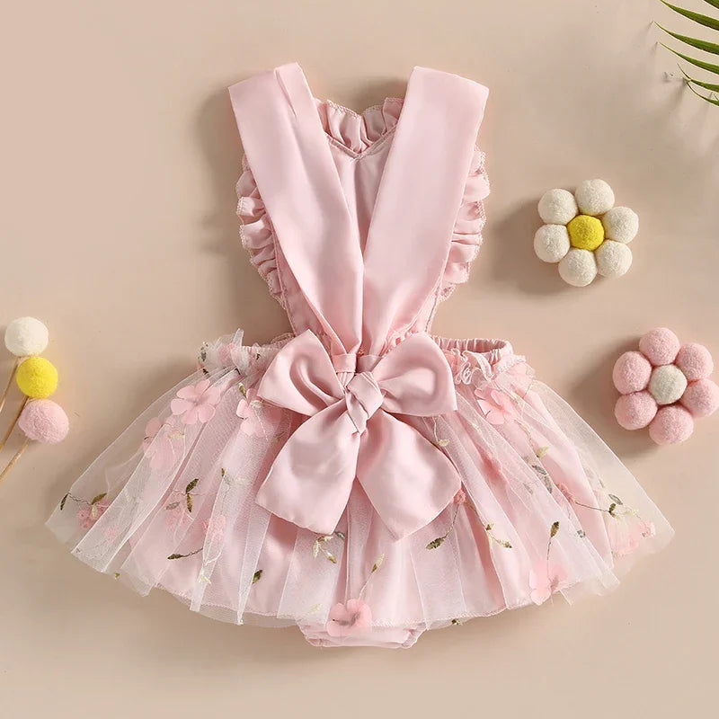 Baby Girls Backless Lace Design Jumpsuit Party Dress childrensterritory