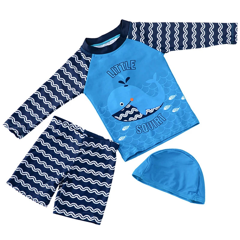 3pc Baby/Kids Boys Sun Protection Swimwear With Hat