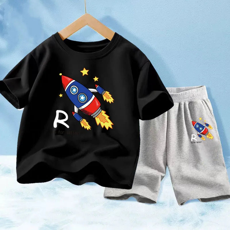 Kids Boy Funny Shark Print T-Shirts and Half Pants Set childrensterritory