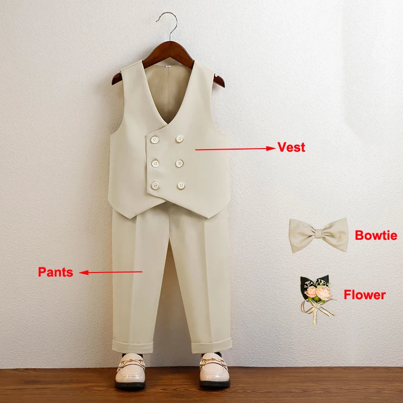 3 Pieces Kids Boys Formal Suit in 5 Colors (Vest Pants Bow-tie)