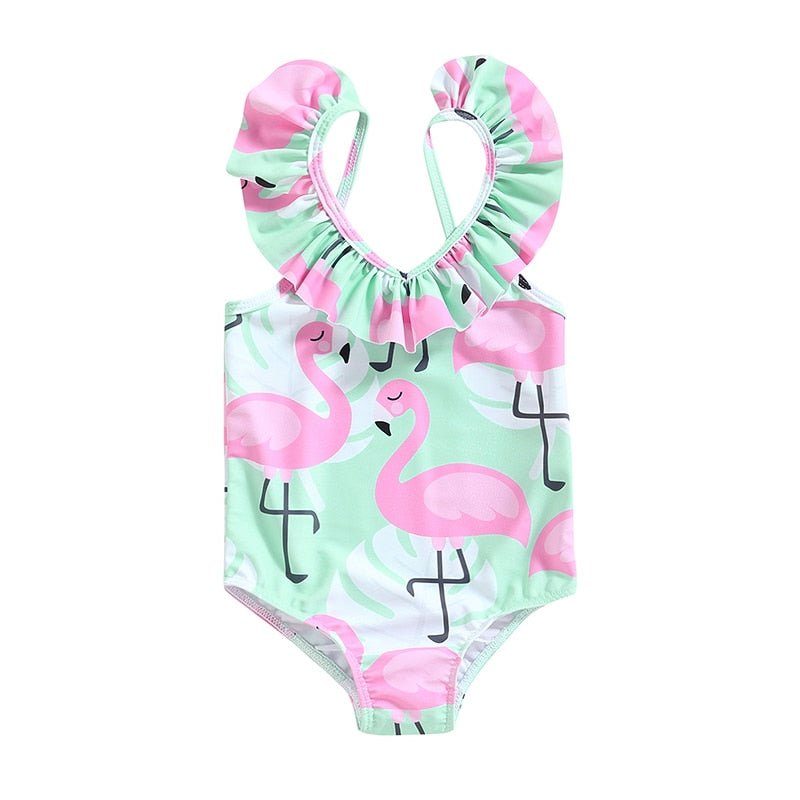 Flamingo Print Backless Kid Girl Beachwear Jumpsuit childrensterritory
