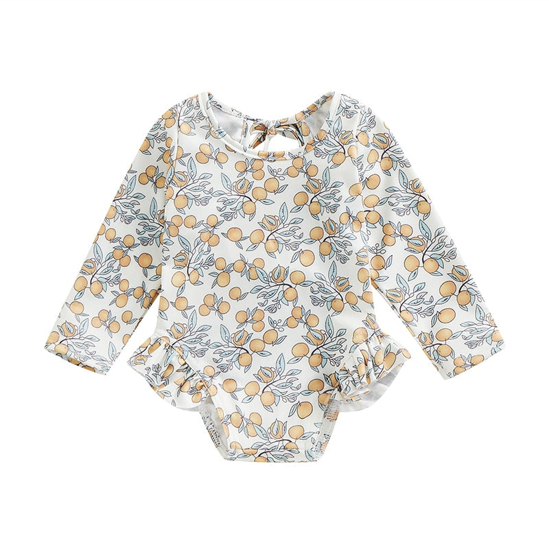 Floral Print Long Sleeve Kid Girl Beachwear Swimsuit childrensterritory