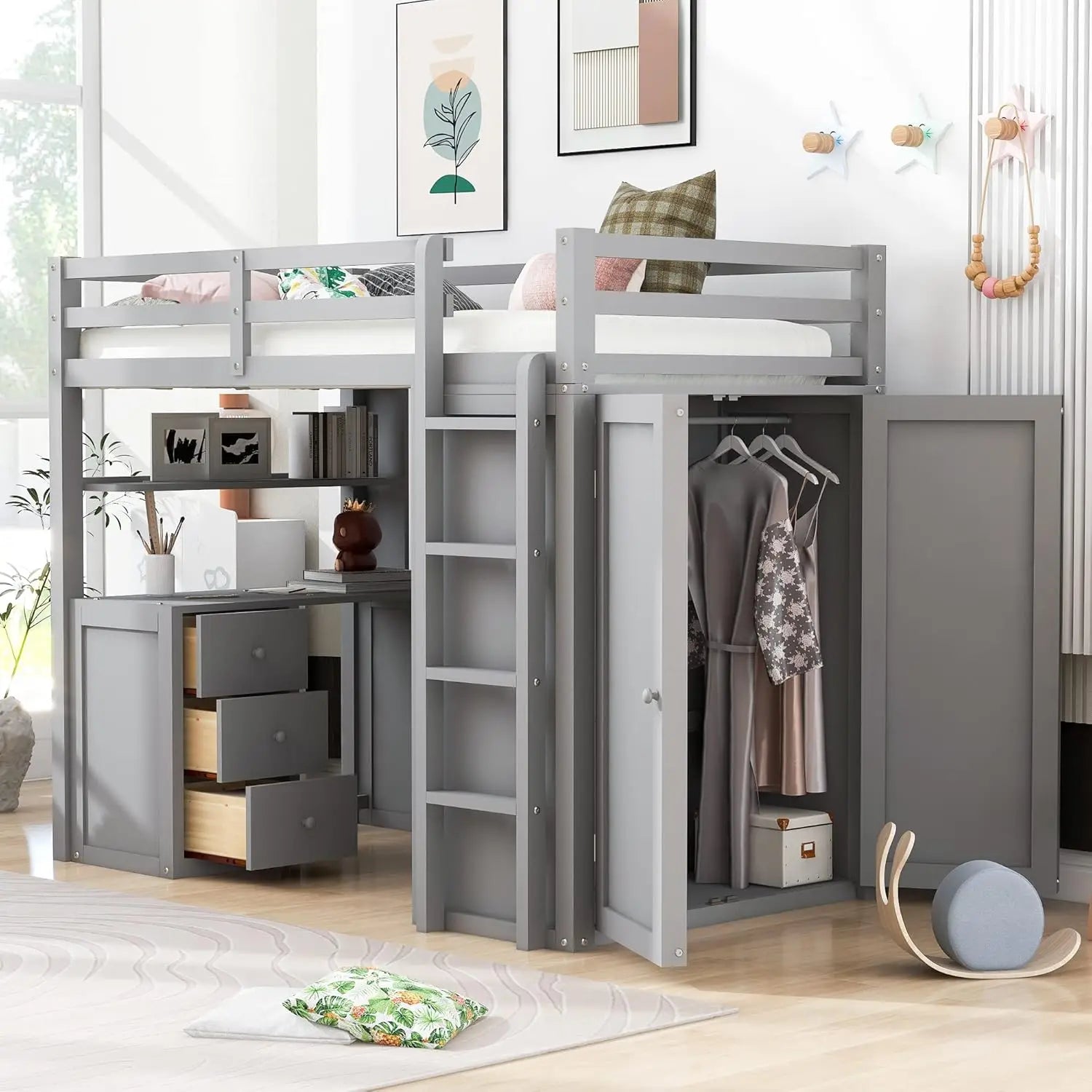Designer Kids Loft Bed Frame With Storage Drawers childrensterritory