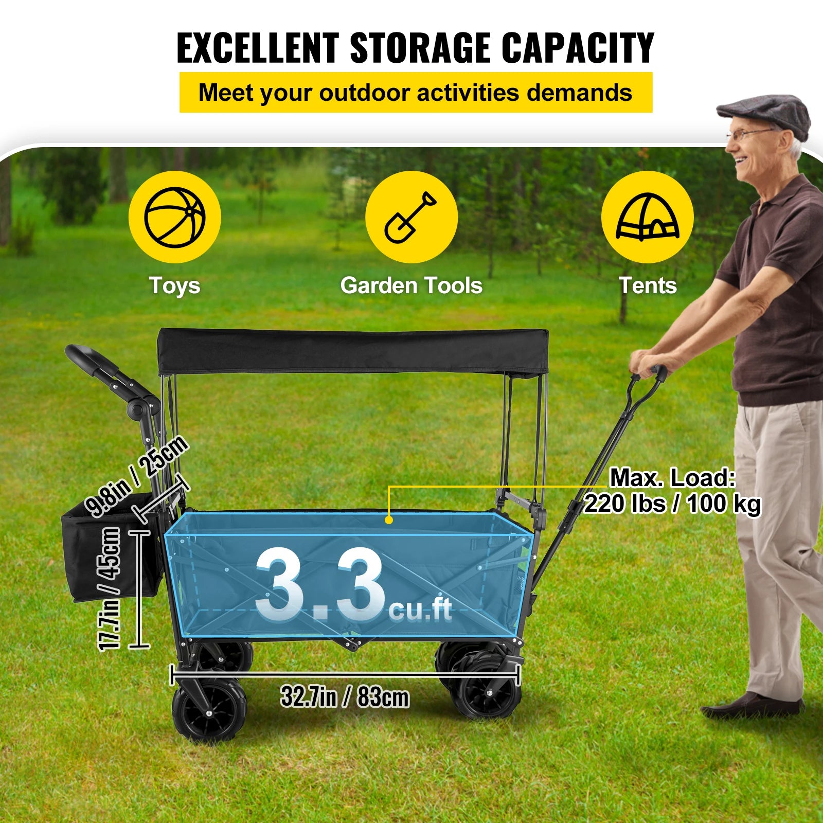 Folding Wagon Utility Carts With Removable Canopy & Wheels childrensterritory