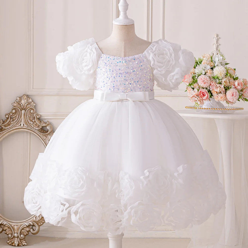 Flower Lace Design Sequins Ball Gown Party Dresses For Girls childrensterritory