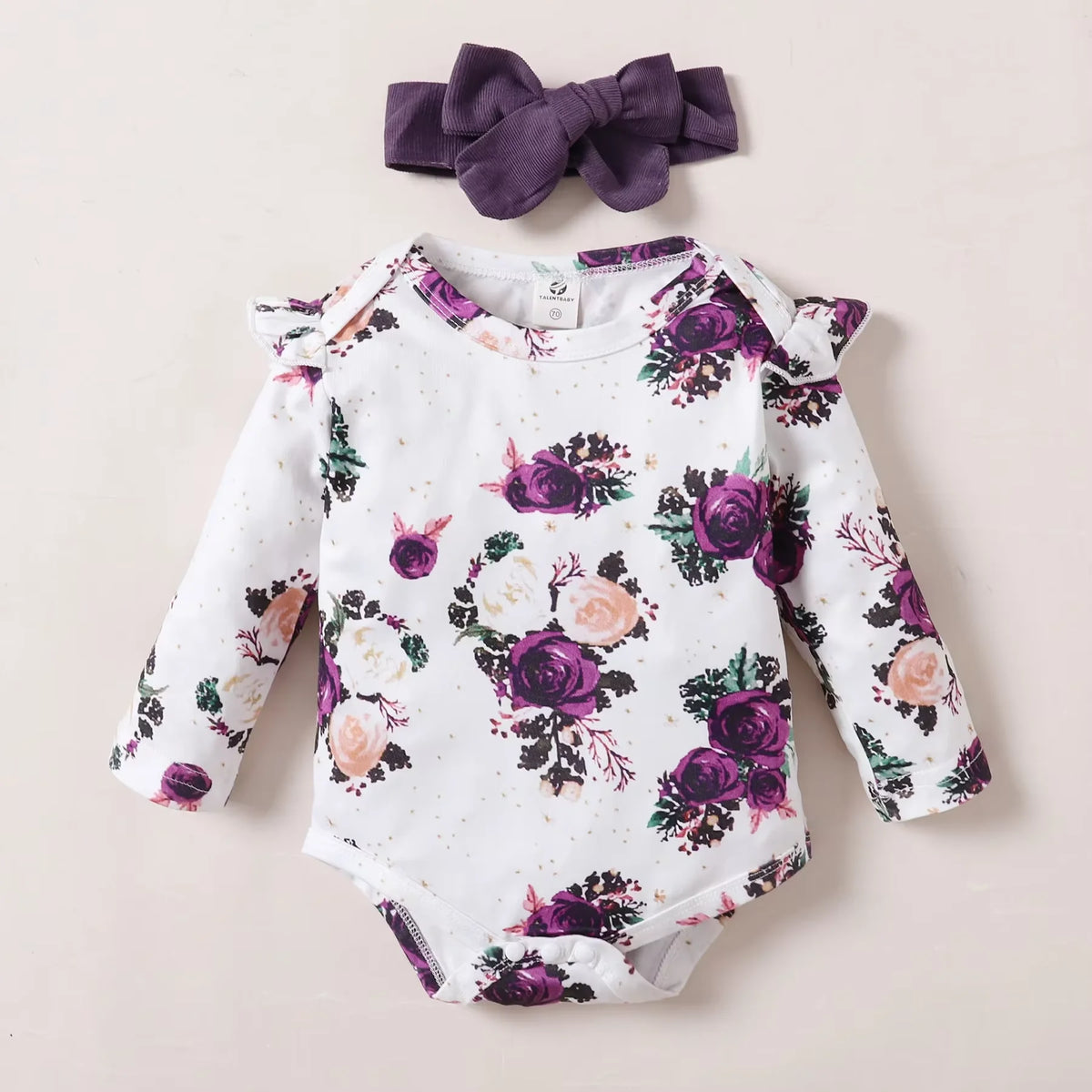 Baby Girl Printed Romper & Suspender Skirt Outfit Set