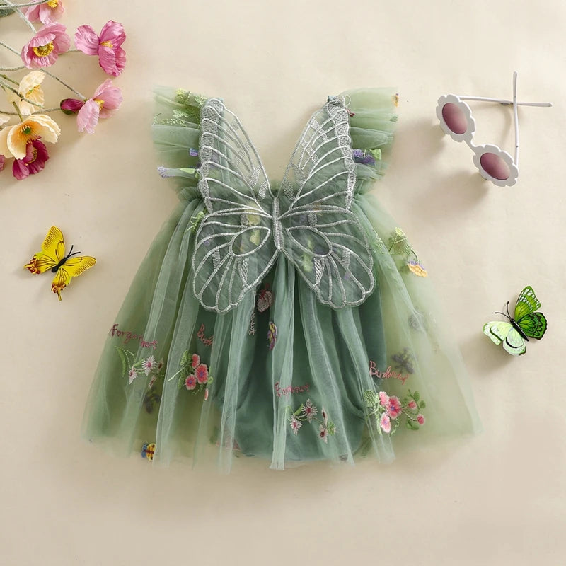 Baby Girls Flower Butterfly Embroidery Romper Dresses childrensterritory