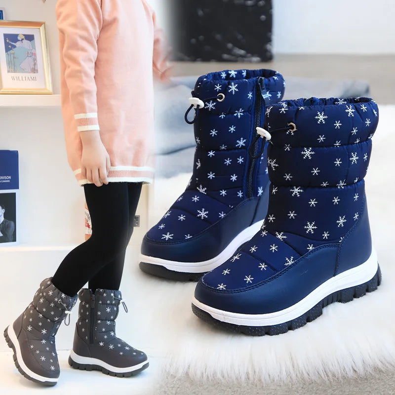 Kids Girls Waterproof Warm Plush Platform Ankle Snow Boots