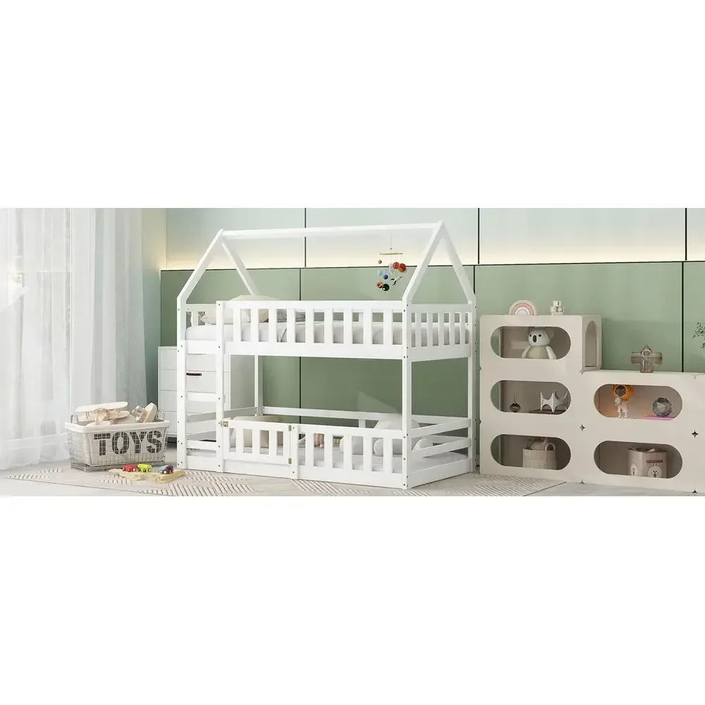 Fenced-in and Door-Equipped Twin-Over-Twin bunk bed