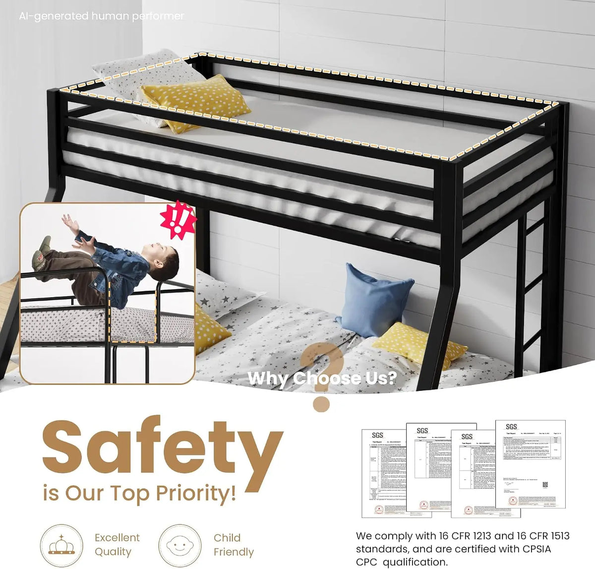 Twin Over Full-Size Beds with Sturdy Guard Rail
