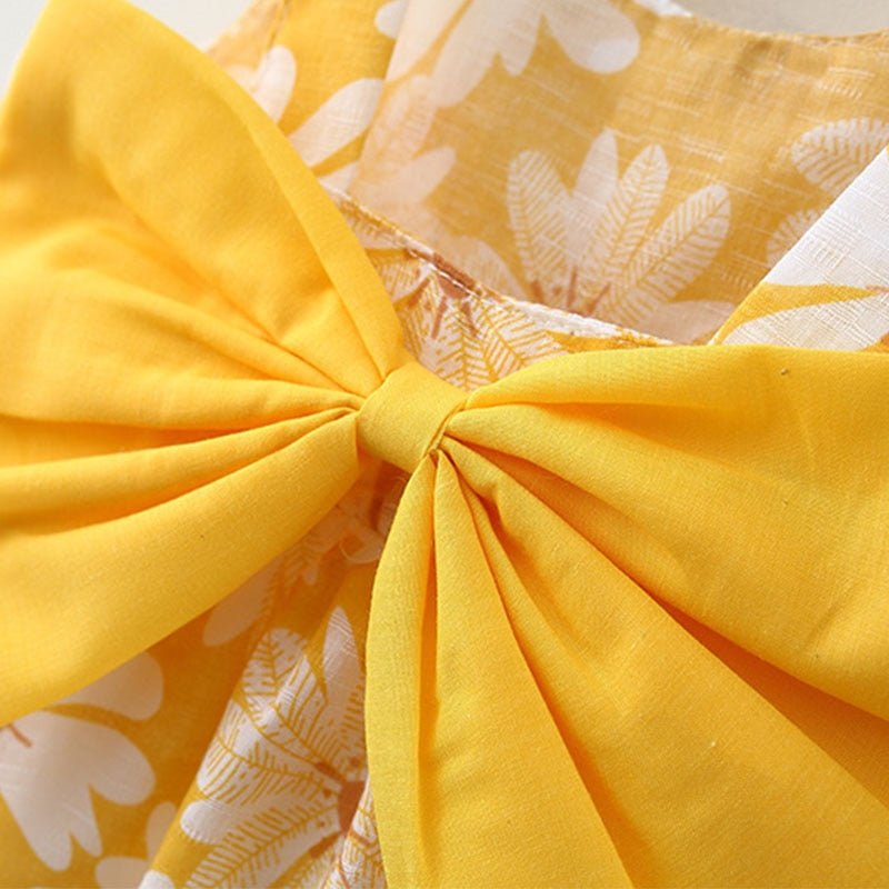 2pcs Daisy Print Baby Girl Beach Dress with Sun Hat childrensterritory